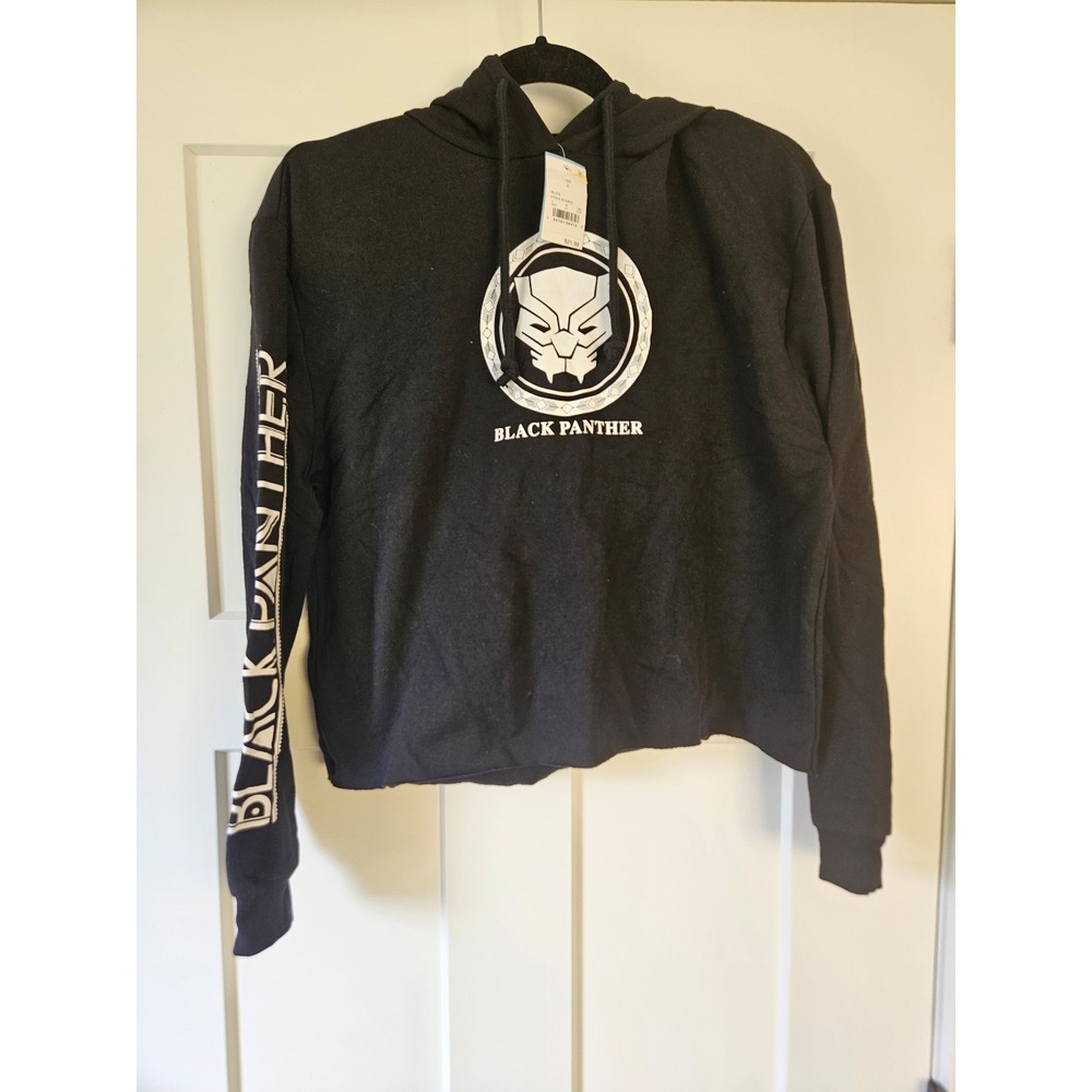Black Panther marvel cropped hooded thin sweatshirt NWT size large